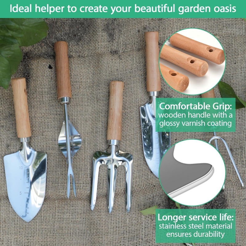 LeMotech Garden Tool Set,10 Pieces Heavy Duty Gardenting Tool Kit, Folding Stool with Detachable Tote Bag, Thicker Stainless Steel Tools (Trans-Planter,Trowel,Weeder etc.) for Women Men - Image 5